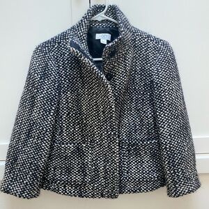 Ann Taylor Loft Black White Wool Blend Cropped Blazer Jacket S